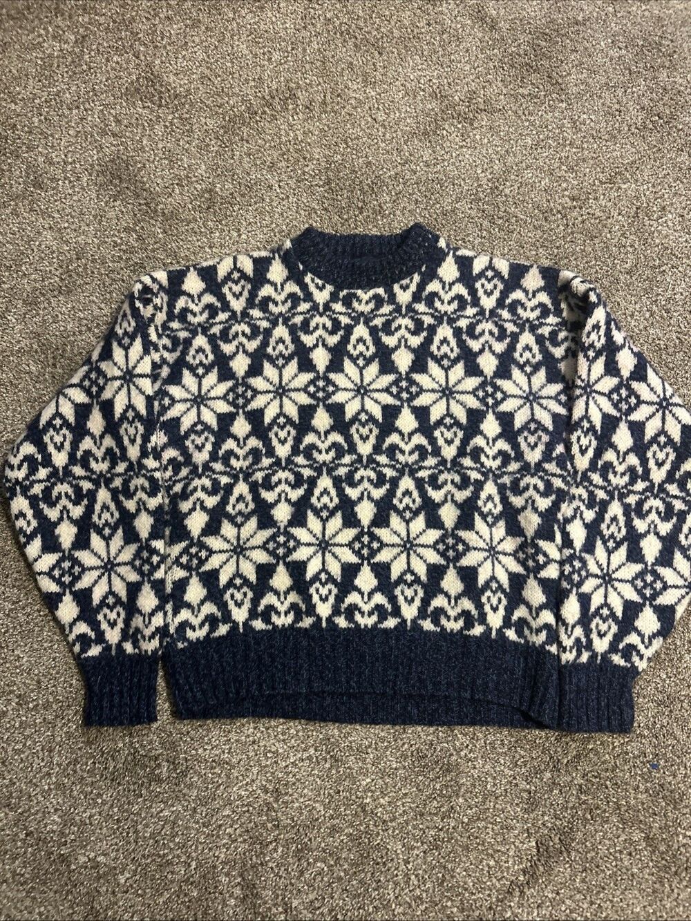 VTG American Eagle Wool Sweater Mens XL Chunky Thick Hand Knit Blue Winter